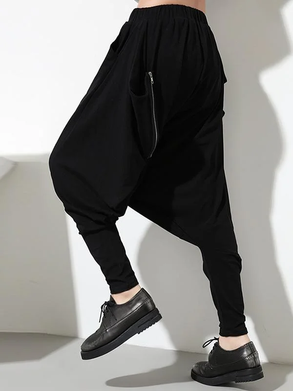 Zipper Minimalist Roomy Solid Harem Pants