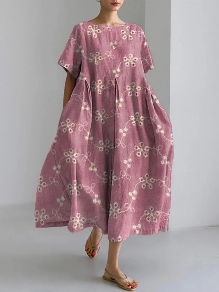 Comstylish Fashion Floral Pattern Hollow Design Dress
