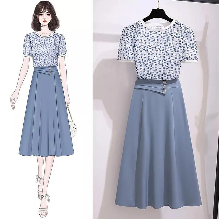Sweet Floral Tee+Chic Skirt P15766
