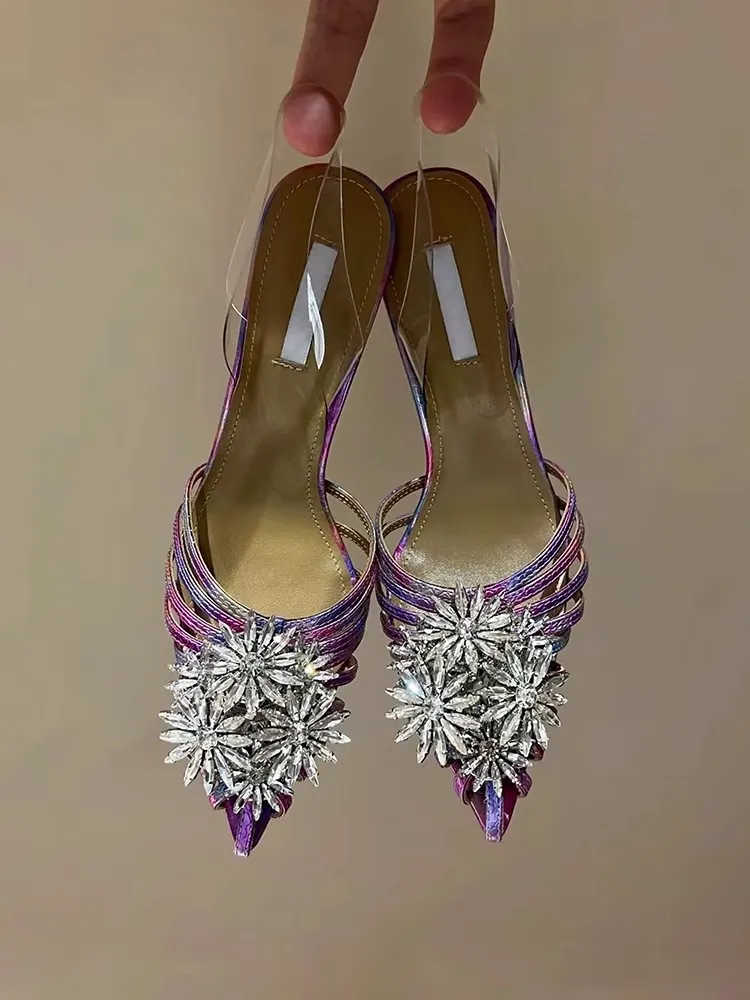 Women's Shoes Diamond High Heel Back Empty Strap Sandals