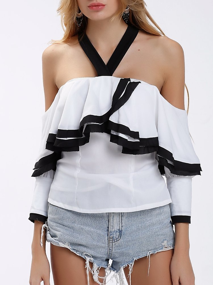 Sexy Flouncing Halter Backless Off shoulder Women Blouses P1080068