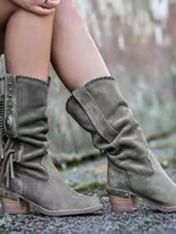 Tasseled Cow Boy Ankle Length Boots