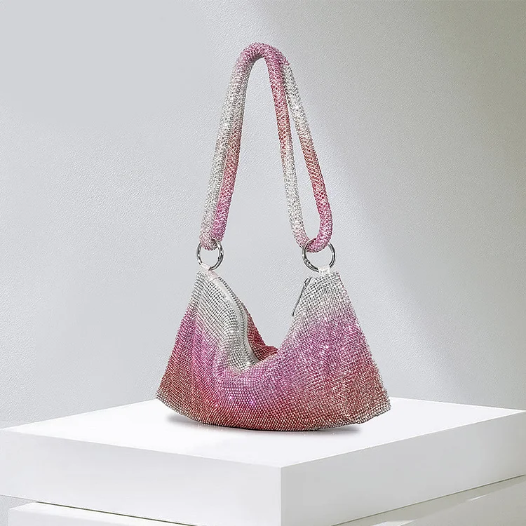 Gradient Drilling Rhinestone Bag-Pink