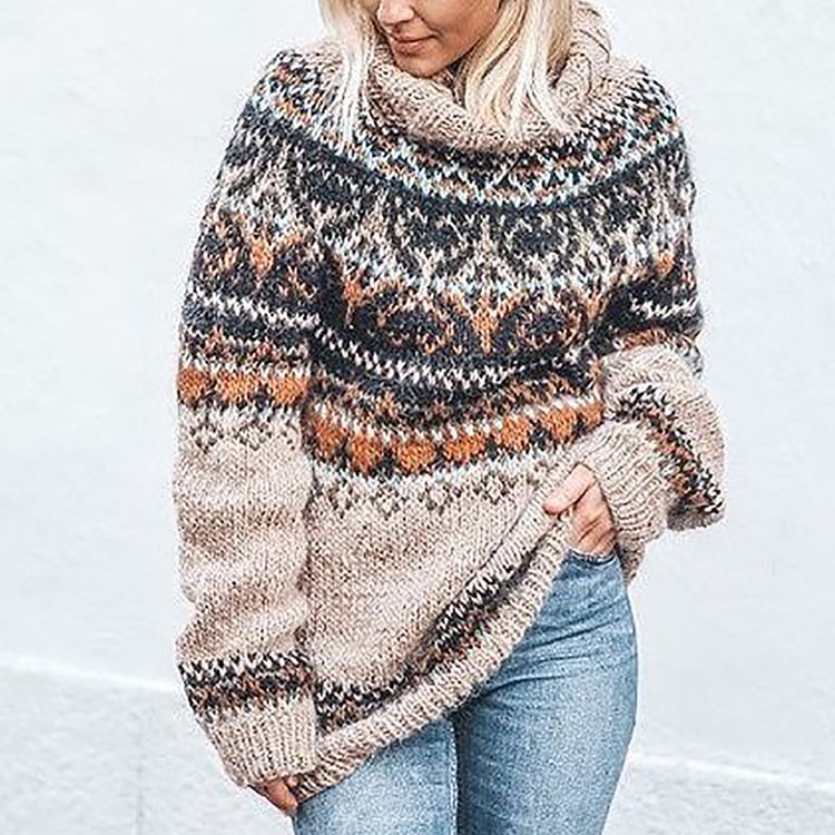 Vefave Iceland Contrast Jacquard Turtleneck Sweater
