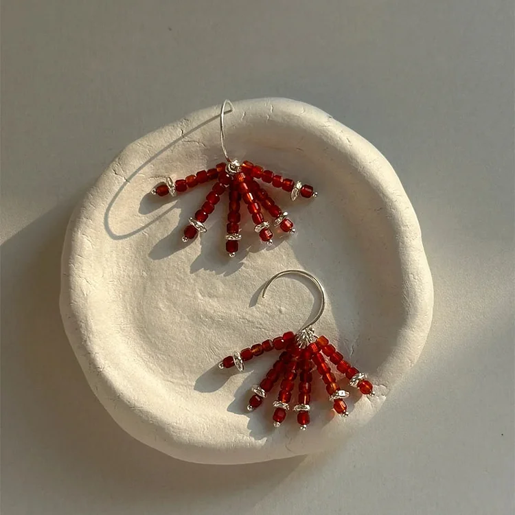 Red Agate Beaded Earrings Handmade Jewelry