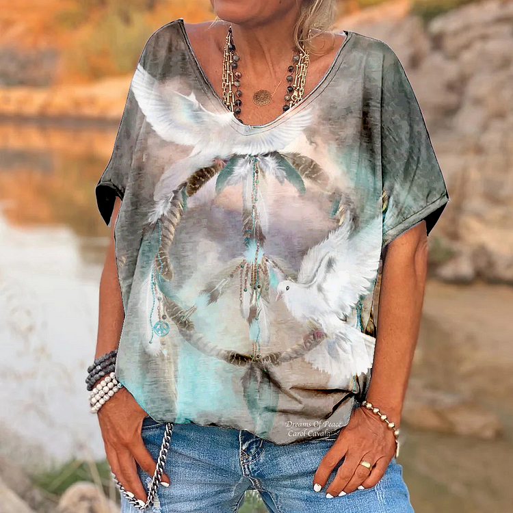 Women's Anti-War Peace Dove V-Neck Printed Top socialshop