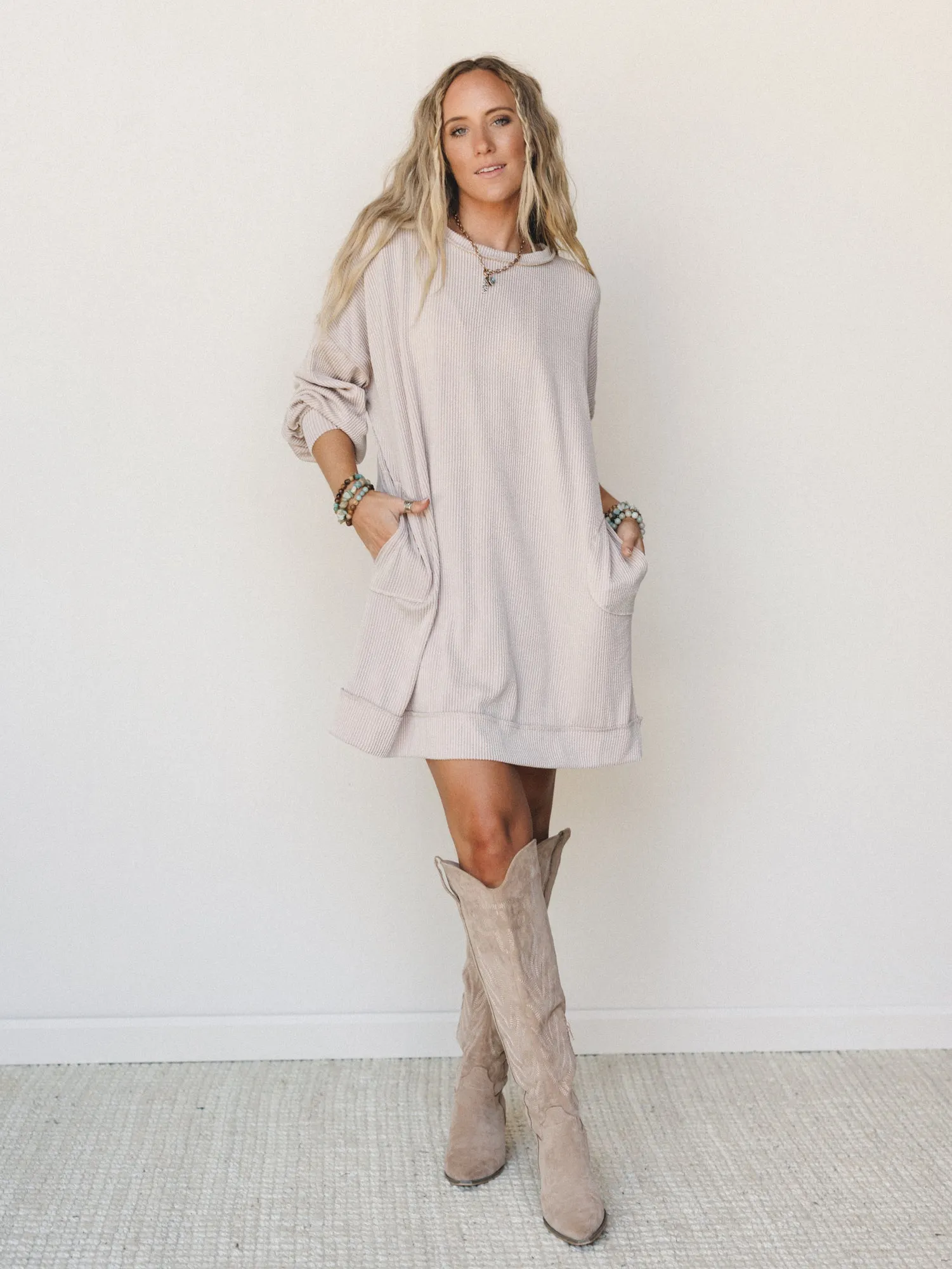 The Nest Moon Glow Long Sleeve Dress - Cream