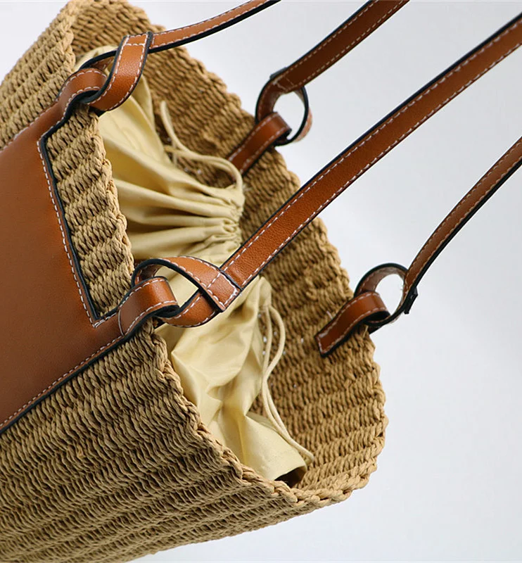 Mitsubishi Grass Handmade Oblique Woven Beach Straw Bag