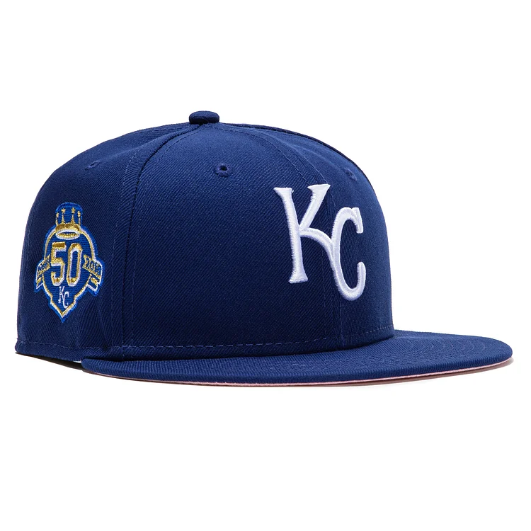 New Era 59Fifty Kansas City Royals 50th Anniversary Patch Pink UV Hat - Royal QueenFunky