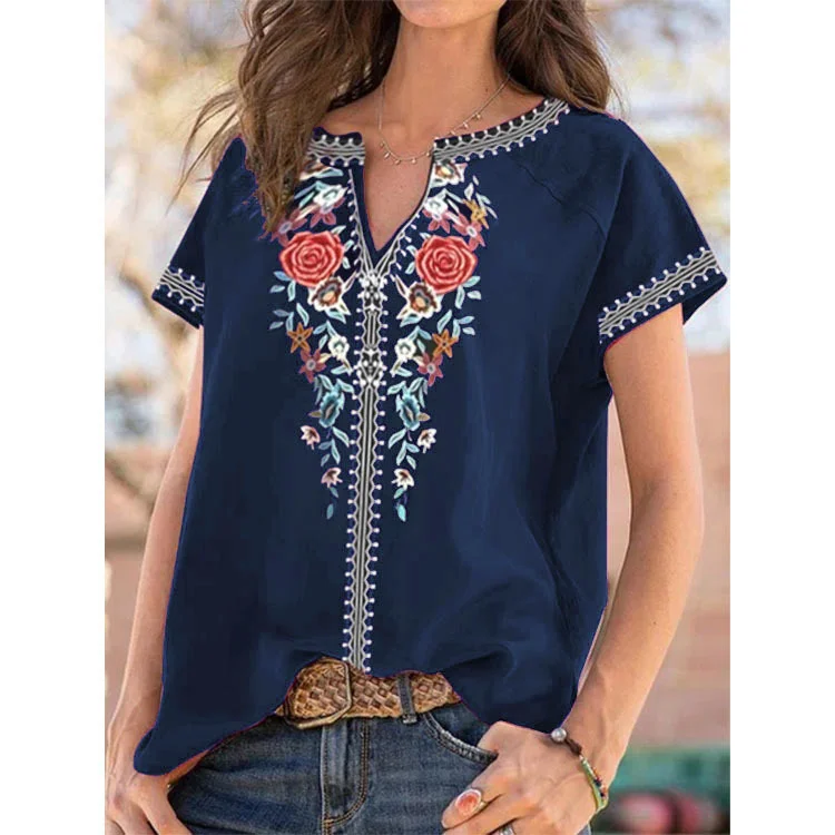 Ethnic Style Printed Short-sleeved T-shirt