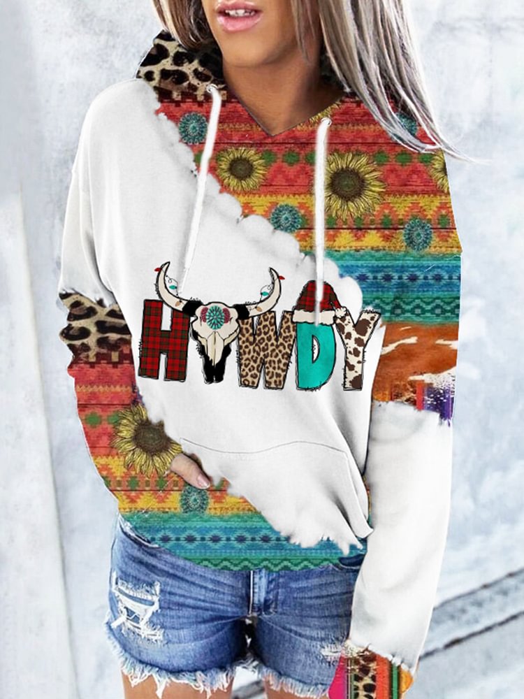 Western Howdy Print Christmas Long Sleeve Hoodie