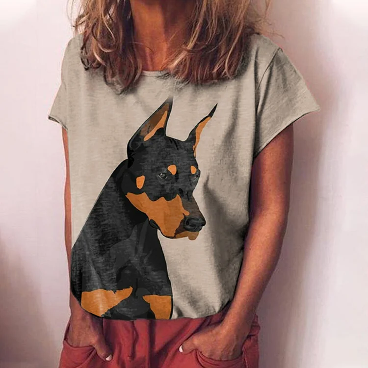 Casual Doberman Print Short Sleeve T-Shirt