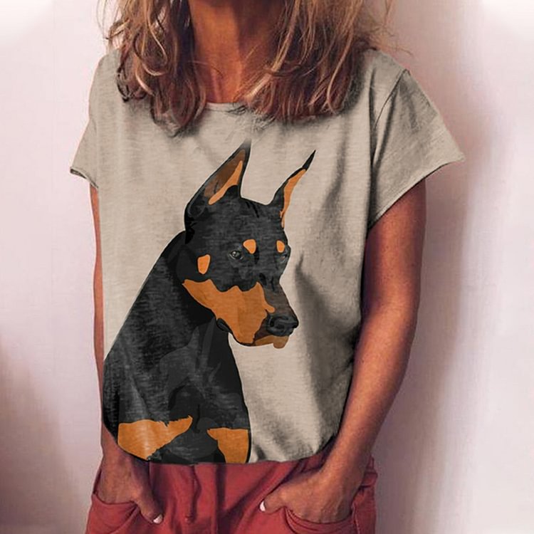 Casual Doberman Print Short Sleeve T-Shirt