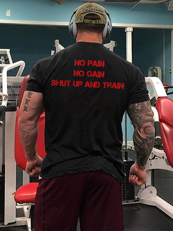 No Pain No Gain Shut Up And Train Printed Men's T-shirt FitBeastWear