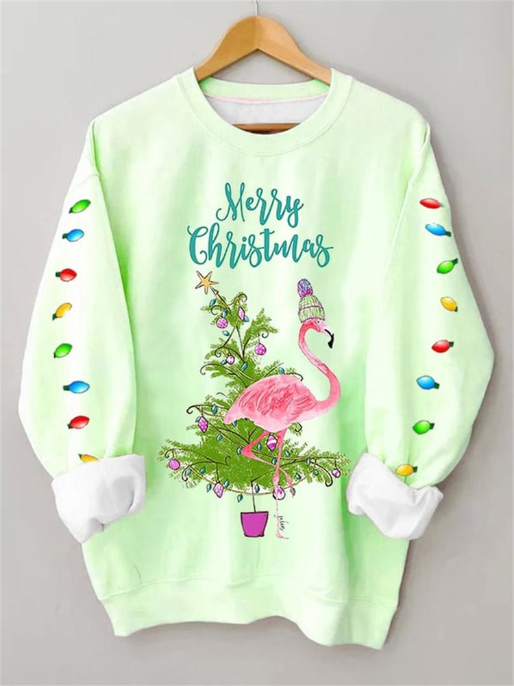 VChics Merry Christmas Flamingo Fun Casual Sweatshirt