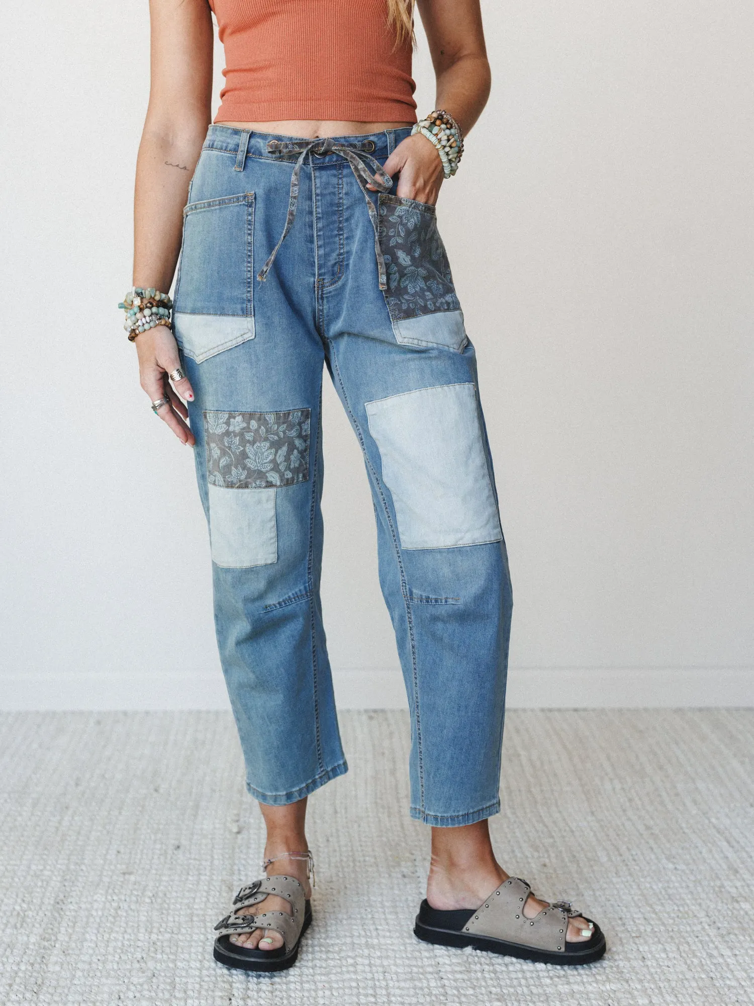 Hazel Patchwork Jeans - Washed Denim