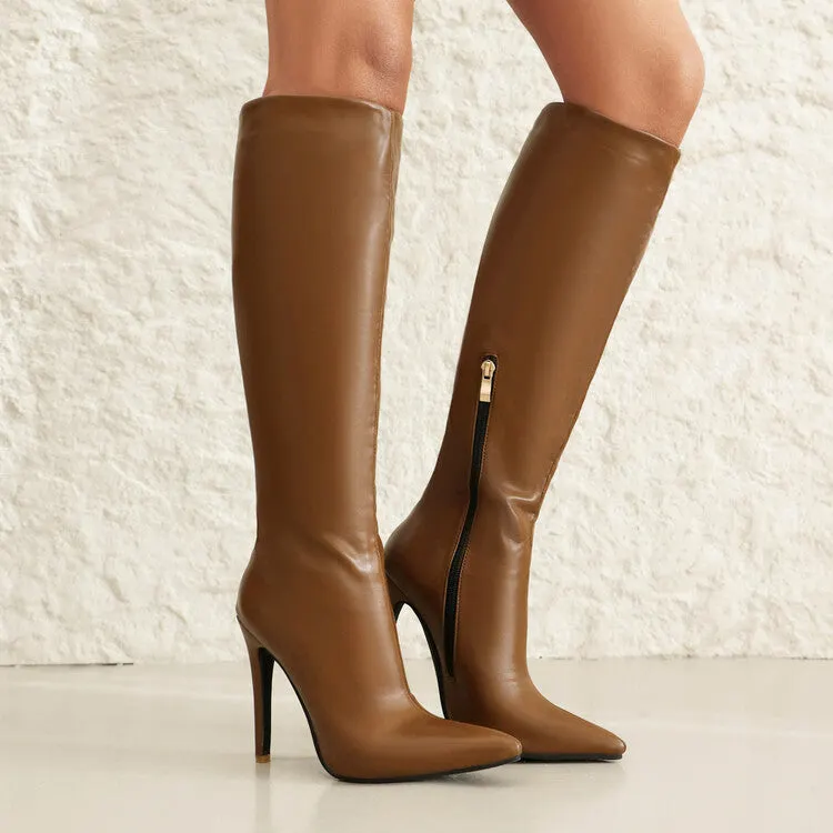VCSHOES Classic British Style Side Zipper High Heel Slim Boots