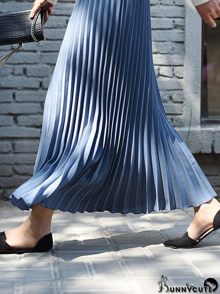 Stylish Pleated Solid Color Elastic Waist Skirts