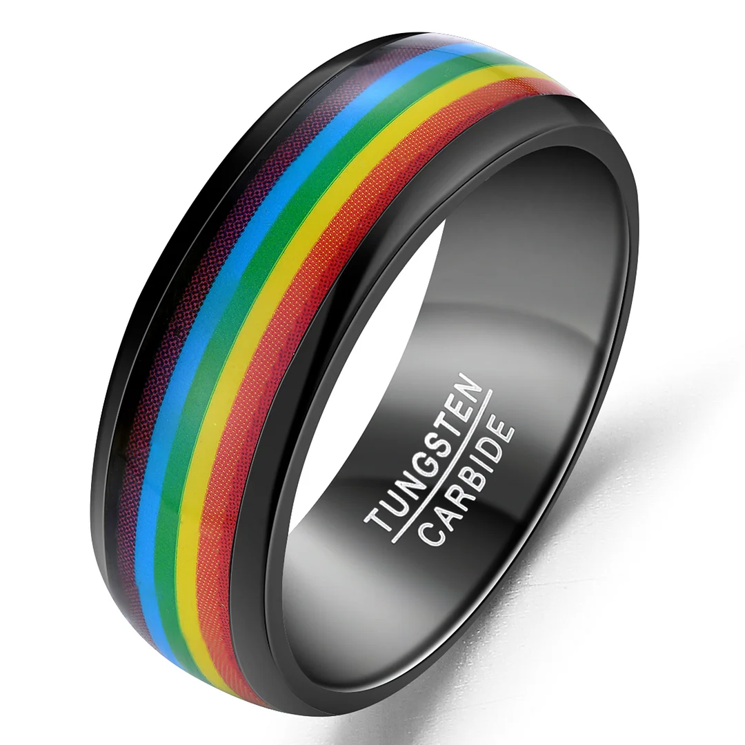 8mm Black Domed Colored Tungsten Carbide Rings Men's Wedding Bands