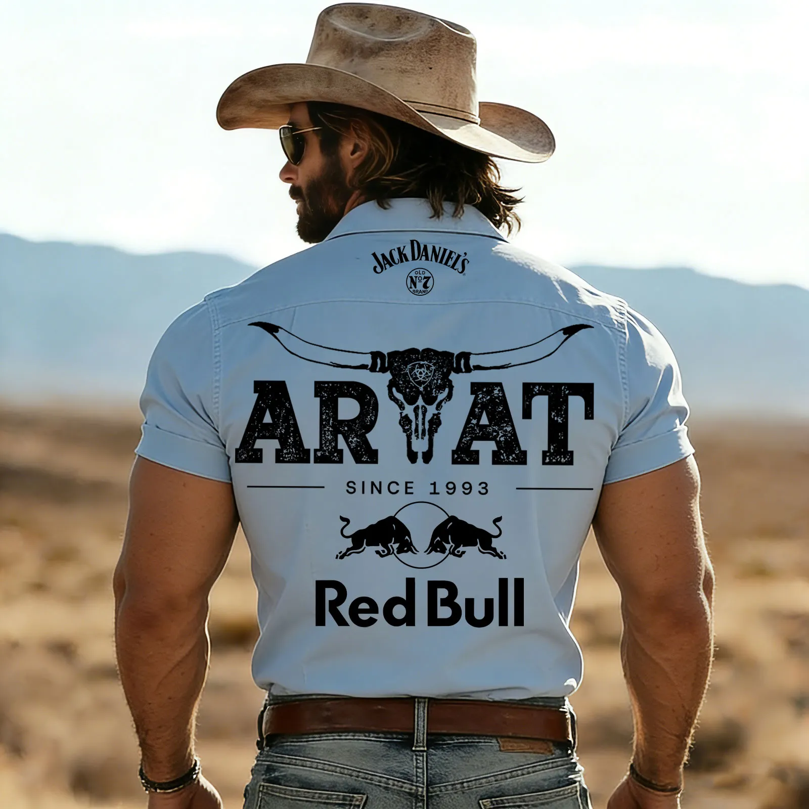 Western-Inspired Short Sleeve Shirt With Bold Graphic Design