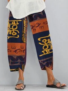 Geometric Blue Shift Cotton Pants