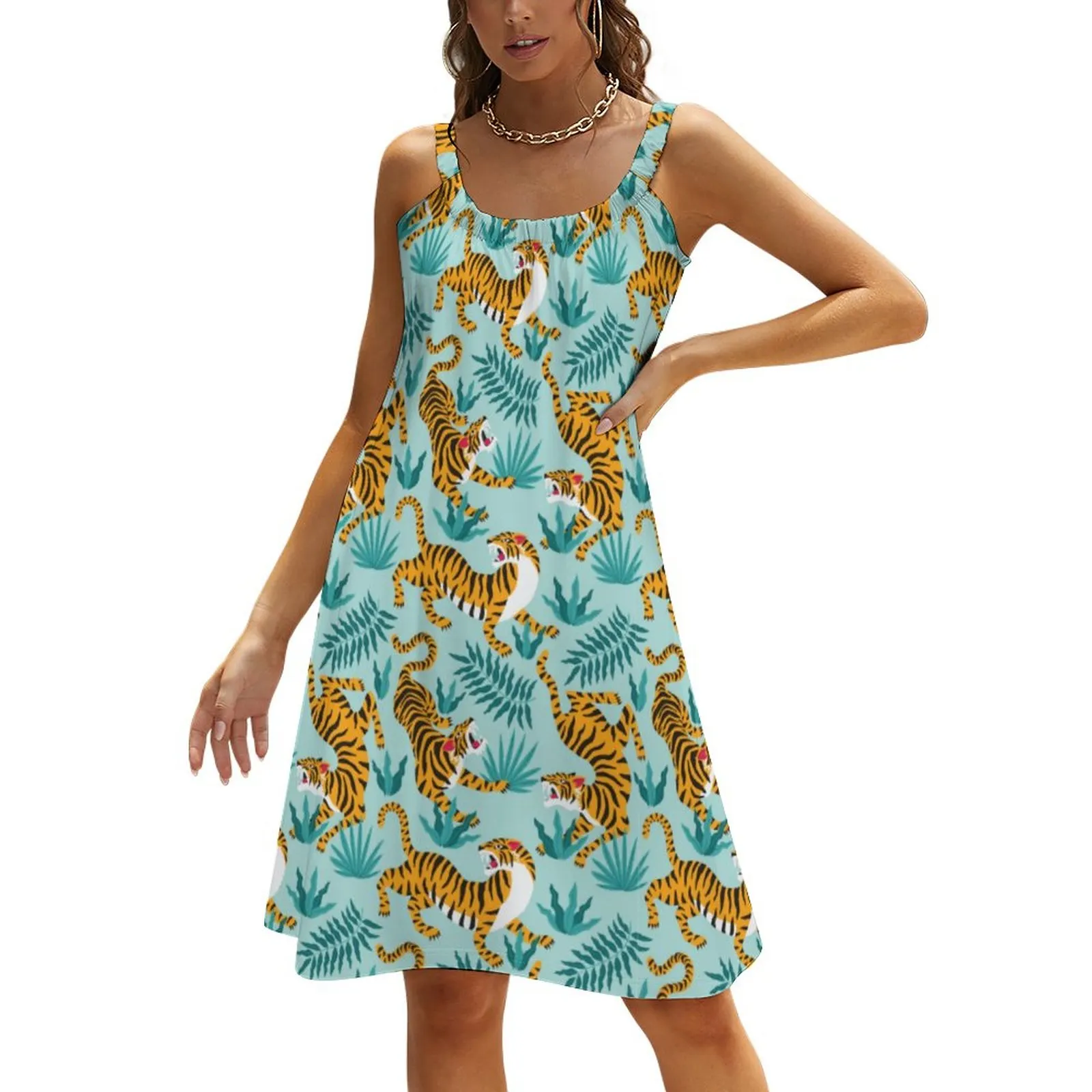 green emerald velvet dress Oversized Plisse Shirt Dress in Green Tiger Tales Print -Lala Original