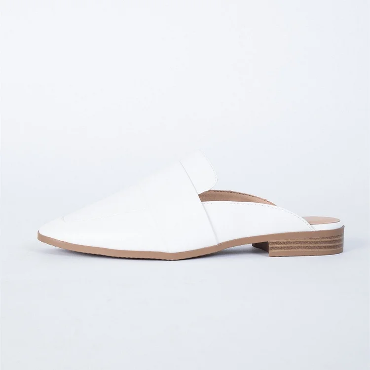 White Square Toe Comfy Flat Loafers in Loafer Mule Style Vdcoo