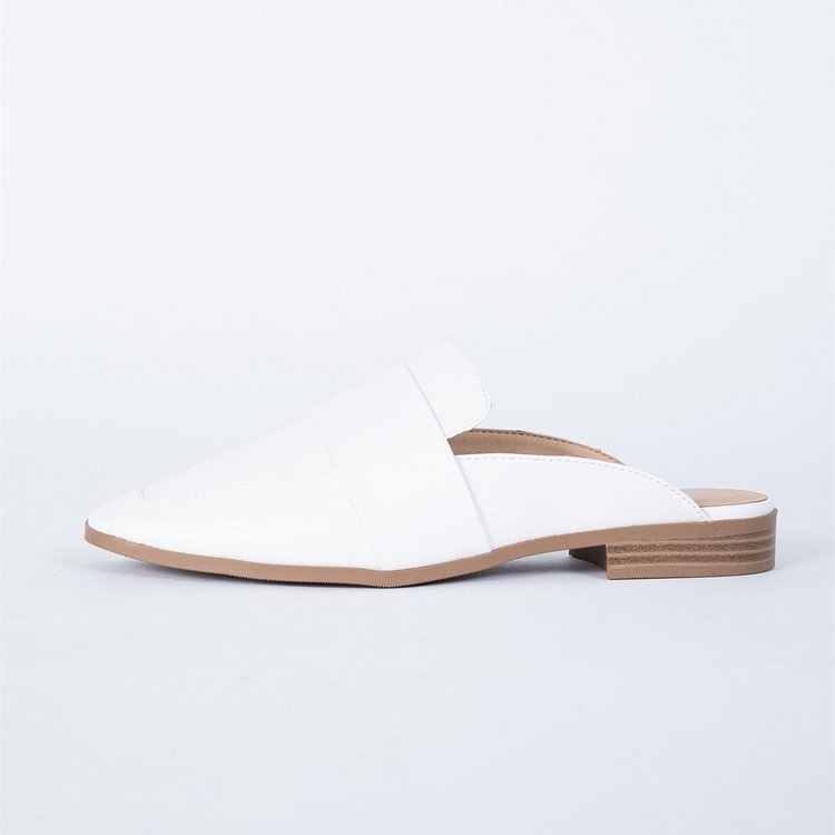 White Loafer Mules Square Toe Comfy Flat Loafers for Women |FSJ Shoes