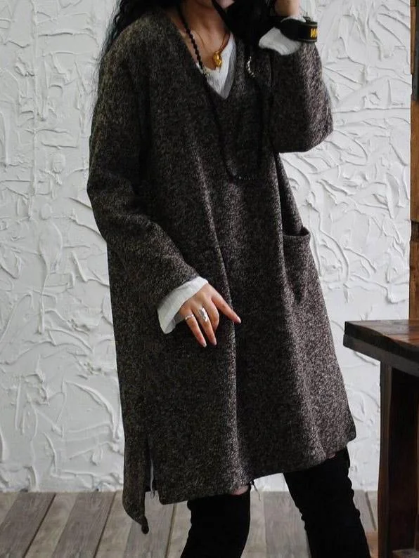 Roomy V-neck Woolen Tops