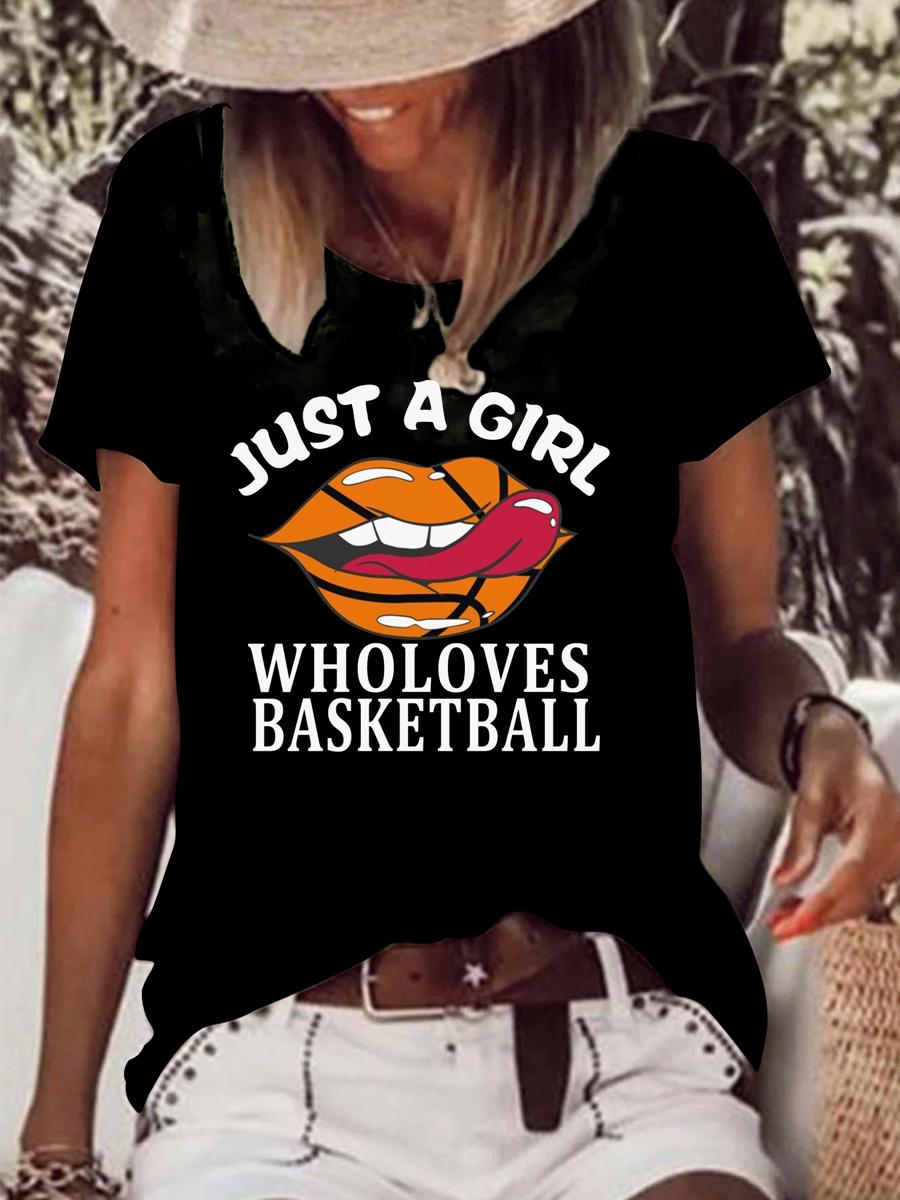 Just a Girl Who Loves Basketball Raw Hem Tee-Guru-buzz