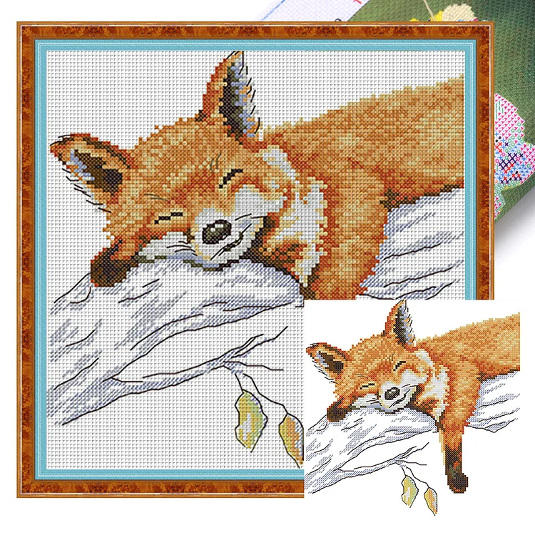 『Joy Sunday』Sleeping Fox - 14CT Stamped Cross Stitch(26*26cm)