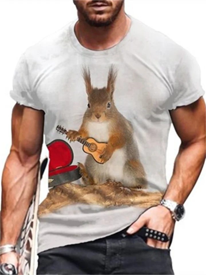 3D Cartoon Printed Summer Short Sleeve Men's Squirrel Printed Short Sleeve T-Shirt Round Neck T-Shirt-Cosfine
