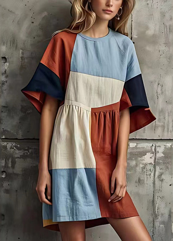 Wavlynn Patchwork Cotton Maxi Dress With Pockets Colorblock Autumn Ready Everyday Wear
