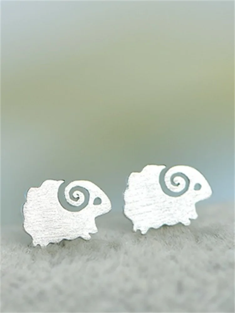 Little Sheep Carved Silver Earrings