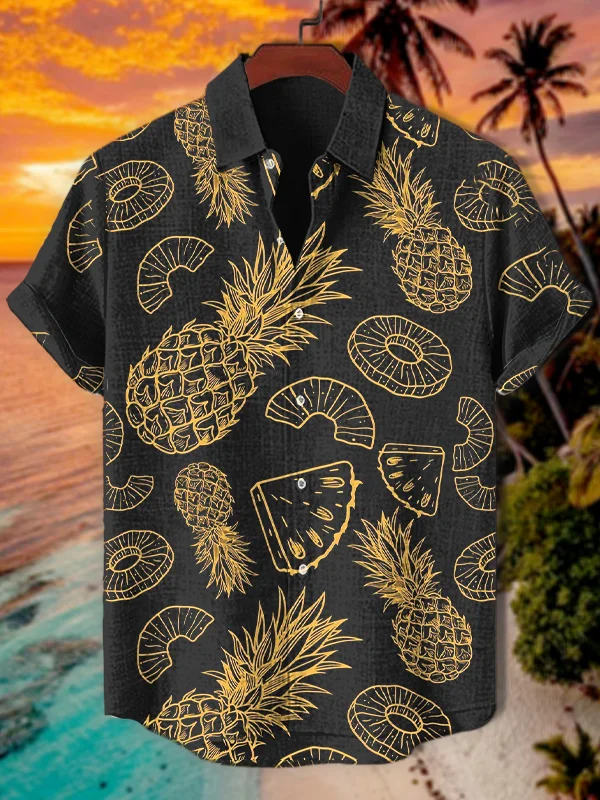 Men's Tropical Vacation Art Pineapple Print Short Sleeve Shirt