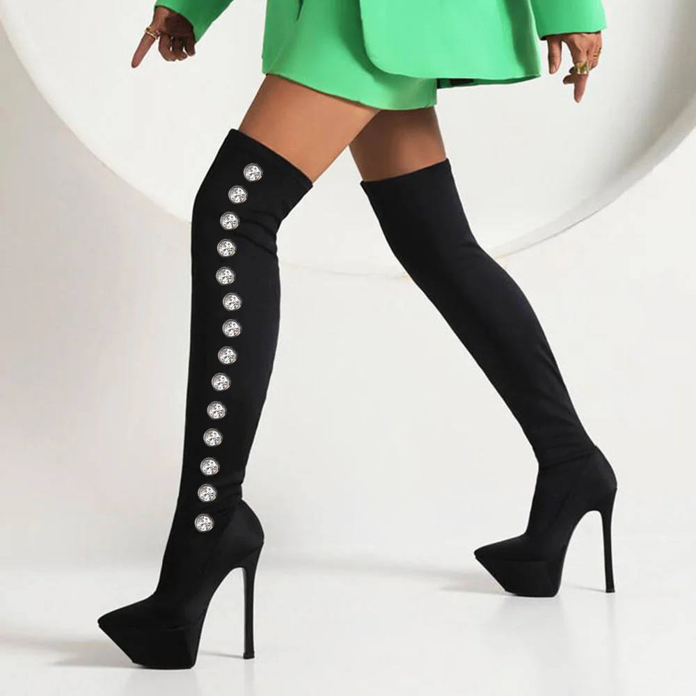  Over The Knee Boots Black Stiletto Heels With Platform Nicepairs