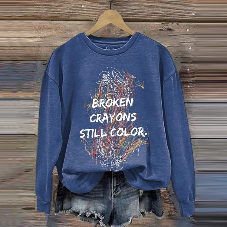 VChics Broken Crayons Still Color Print Sweatshirt