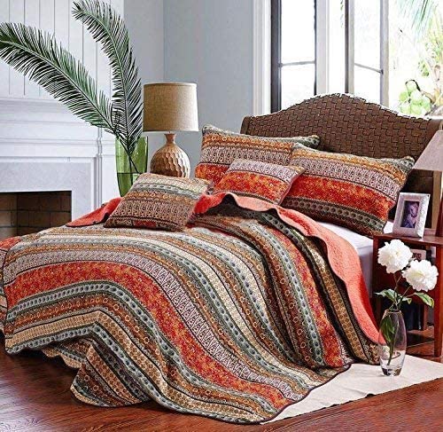 Best Striped Classical Cotton 3-Piece Patchwork Bedspread Quilt