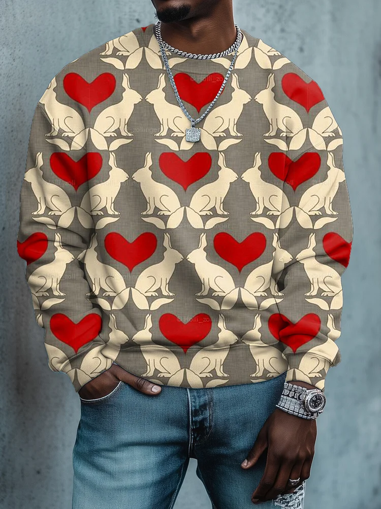 Men's Easter Rabbit Love Geometric Print Casual Sweatshirt