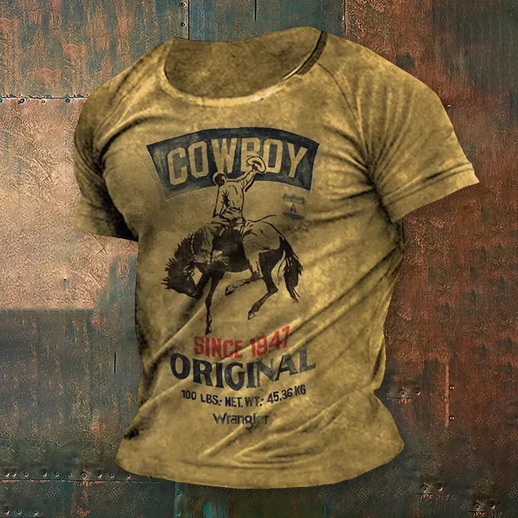 BrosWear Men'S Vintage Cowboy Short Sleeve Henry T-Shirt