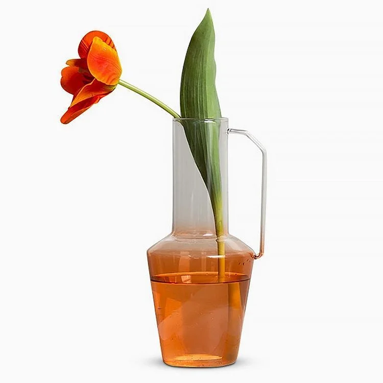 Red White Glass Flower Vase with Single Handle - Appledas