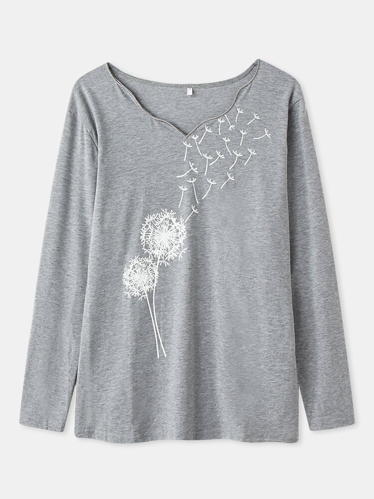 Calico Print Long Sleeve V neck Casual Blouse For Women P1796028