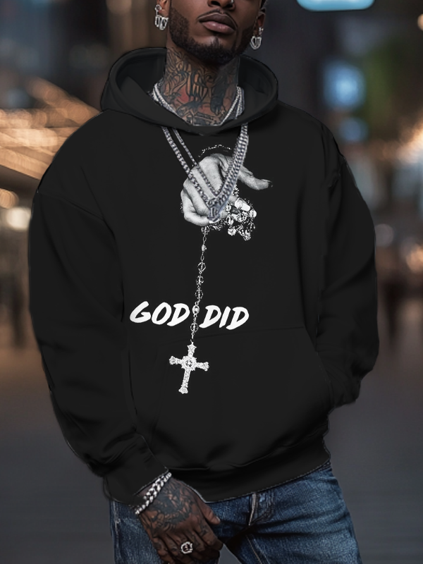 Men's God Did Faith Print Casual Hoodie