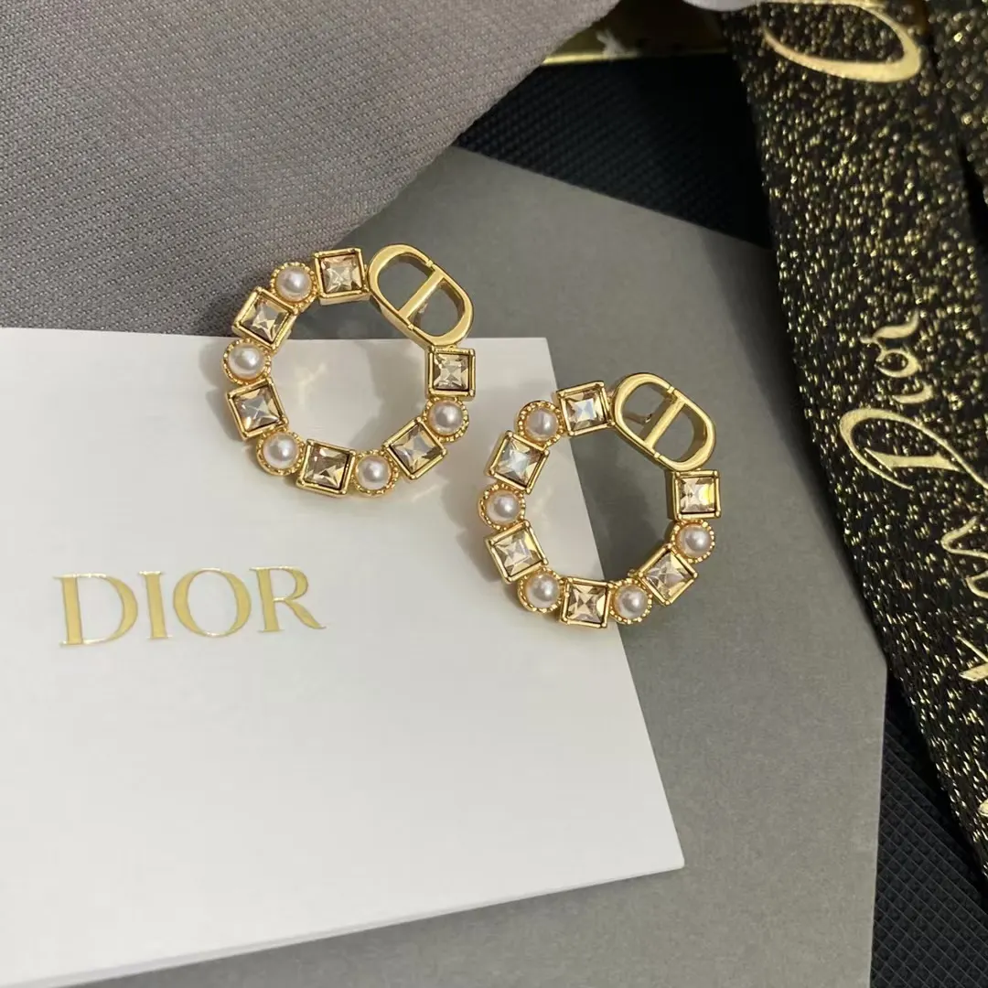Dior Rhinestone Round Earrings
