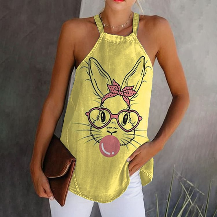 Easter Bubblegum Bunny Print Casual Tank Top