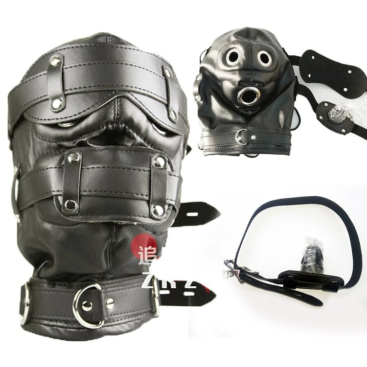 pornhint Pornhint Head Hood Headgear PU Leather Mask Mouth Gag Plug Muzzle Harness Bondage BDSM Bondage