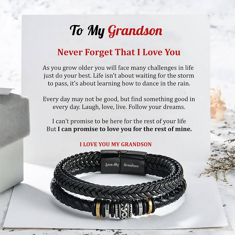 To My Grandson Braided Leather Bracelet "I Can Promise To Love You For The Rest Of Mine"