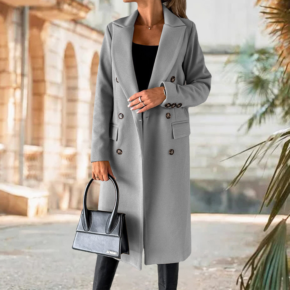 Trench Coat Invernale Donna Lungo Vintage - Elegante Cappotto A Maniche Lunghe, Slim Fit, Con Risvolto - Outwear Autunno/Inverno - 2