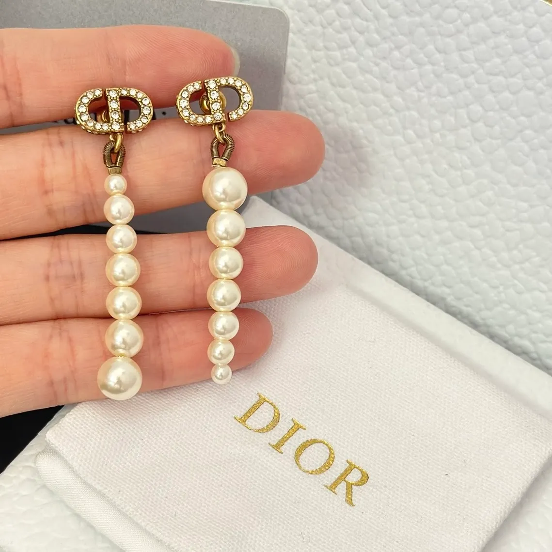 Dior Asymmetric Tassel Pearl Earrings