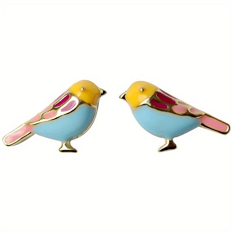 18k Gold Plated Bird Enamel Stud Earrings For Women Girl Daily Casual Fashion Accessories